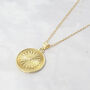 Gold Plated Round Coin Medallion Sun Charm Necklace, thumbnail 1 of 5