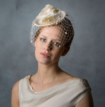Vintage Style Flower Bridal Hat With Birdcage Veil, 2 of 3