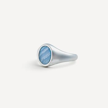 Silver Men's Blue Lace Agate Gemstone Oval Signet Ring, 9 of 12
