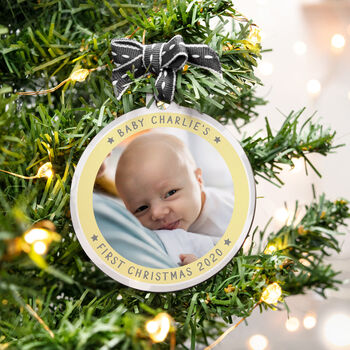 Personalised Baby's First Christmas Pastel Photo Bauble, 5 of 5