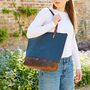 Personalised Buffalo Leather And Blue Canvas Tote Bag, thumbnail 4 of 6
