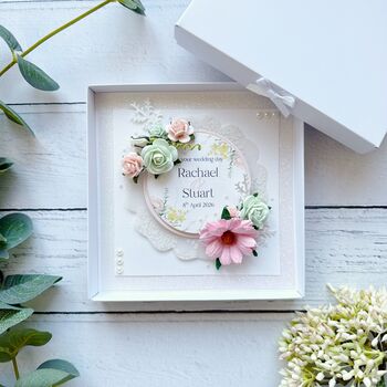 Handmade Wedding Card With 3D Flowers In Shades Of Pink And Green, 2 of 8