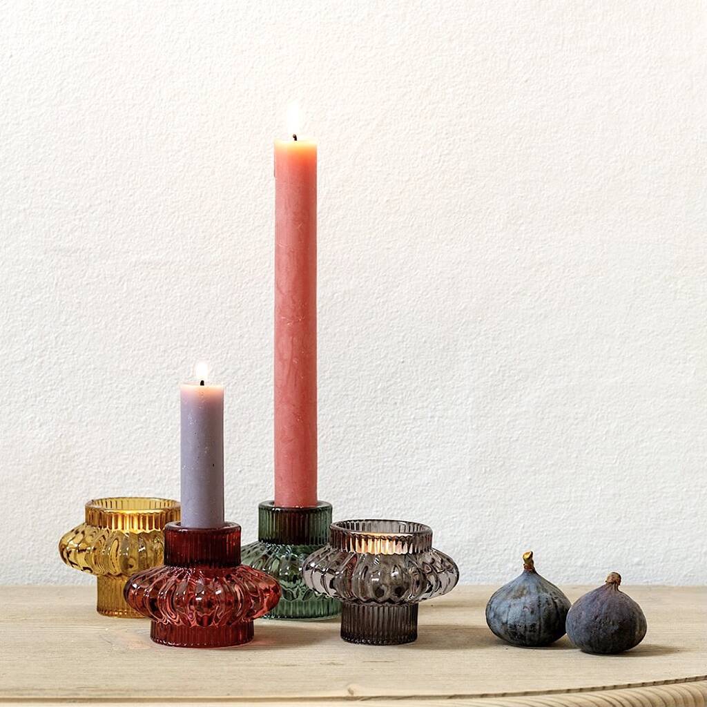 Colourful Ridged Glass Candle Holders