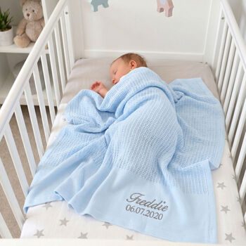 Personalised Blue Cellular Blanket And Comforter Hamper, 2 of 12