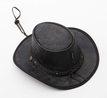 Soft Distressed Foldable Leather Hat Unisex, 4 of 11