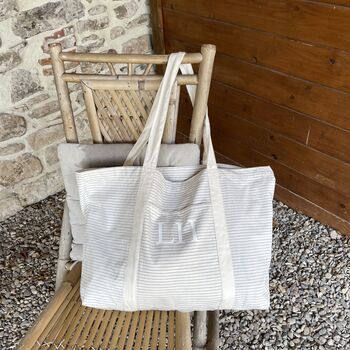 Personalised Cotton Pinstripe Tote Beach Shoulder Bag, 4 of 6