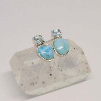 Larimar Blue Topaz Silver Stud Earrings, 8 of 10