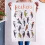 'Peckers' Illustrated Bird Tea Towel, thumbnail 1 of 3