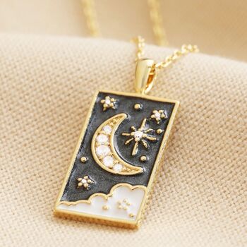 Crystal Enamel Moon Tarot Necklace In Gold Plating, 2 of 7