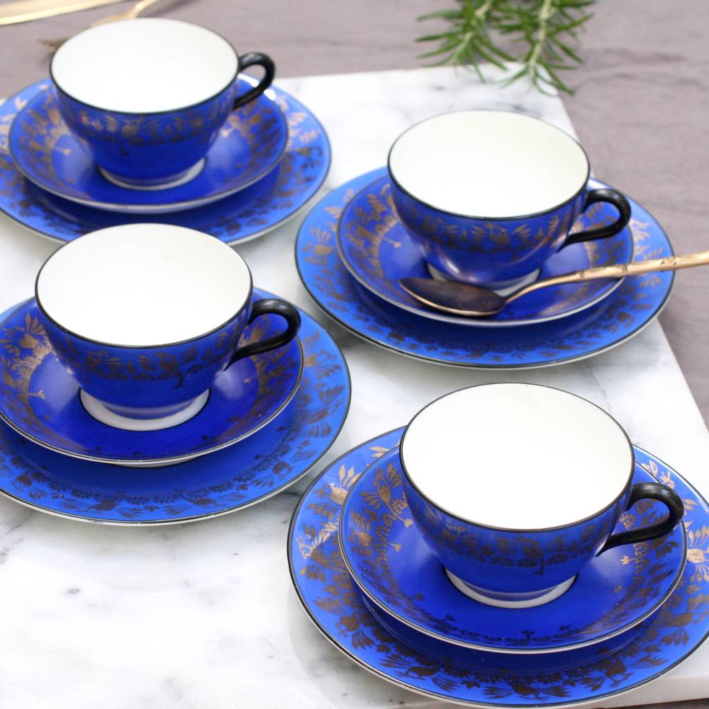 antique blue and gold teaset by magpie living