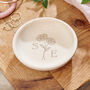 Birth Flower Initials Wooden Trinket Dish, thumbnail 1 of 3