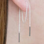 Black Tip Chain Drop Gold Plated Silver Threader Earrings, thumbnail 2 of 3