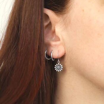 Sterling Silver Oxidised Delicate Daisy Dangly Earrings, 3 of 6