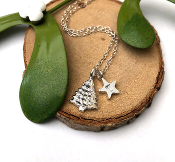 Personalised Sterling Silver Christmas Tree And Initial Star Necklace, 6 of 12