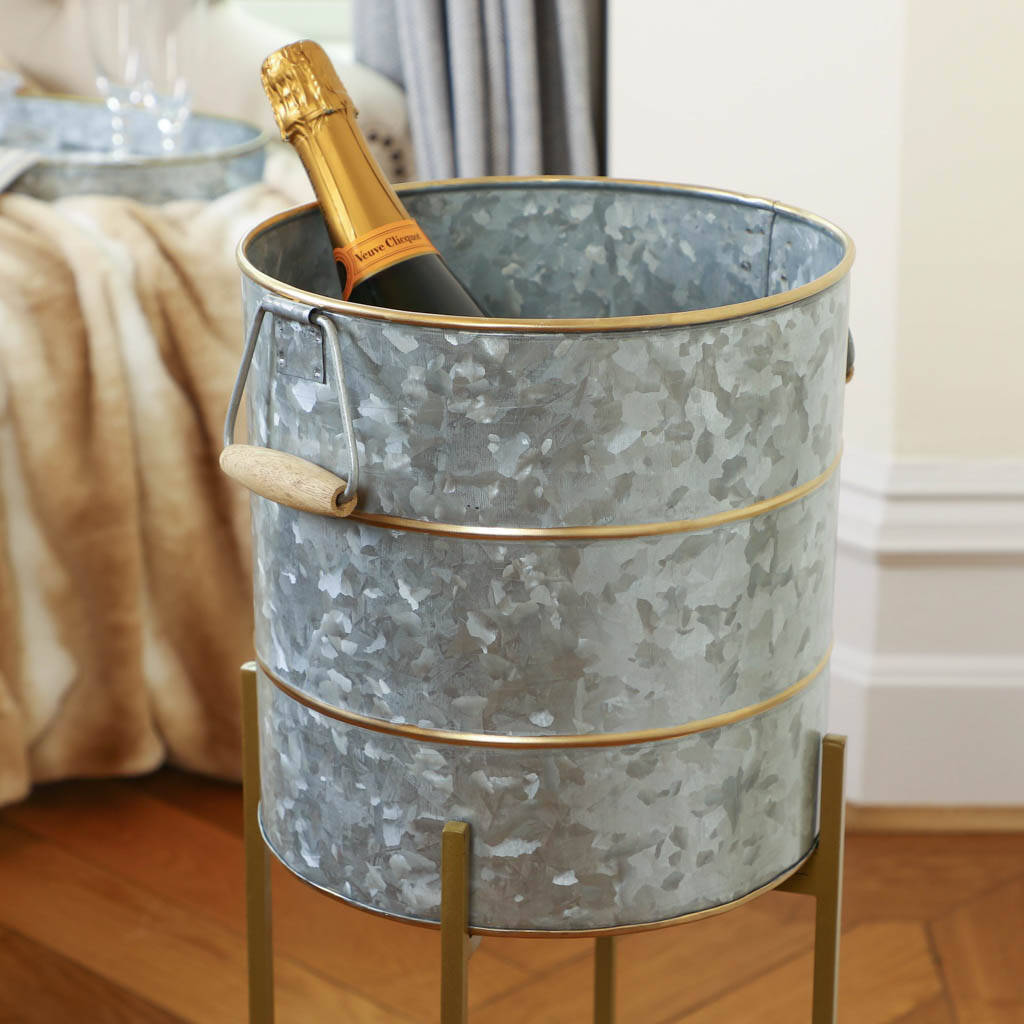 Gold Banded Standing Ice Bucket By Dibor