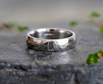 Platinum Wedding Band With A Baguette Diamond, 2 of 5