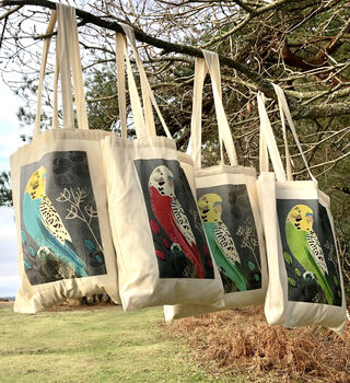 Turquoise Budgie Tote Bag, 4 of 4