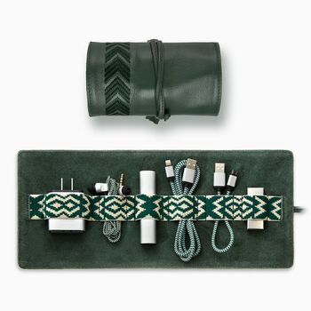 Leather Tech Roll Organiser With Optnl Access., Green, 2 of 9