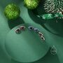 Sterling Silver Genuine Lapis Lazuli And Cz Halo Planet Stud Earrings, thumbnail 3 of 10