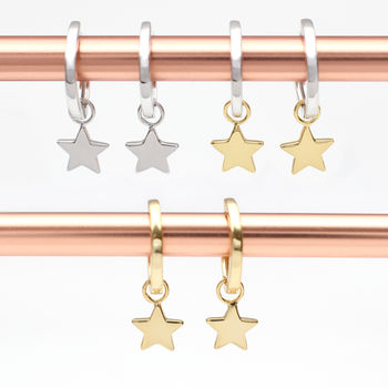 Gold Or Silver Christmas Star Charm Huggie Hoops, 3 of 7