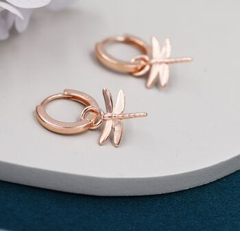 Sterling Silver Dragonfly Huggie Hoops, 3 of 12