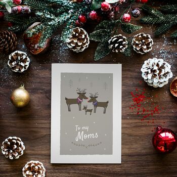 'To My Moms' Christmas Card For Lesbian Moms, Reindeer, 2 of 11
