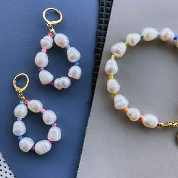 Handmade Rainbow And Freshwater Pearl Earrings, 2 of 7