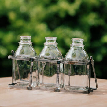 Set Of Three Vintage Style Mini Milk Bottles In A Crate, 2 of 2