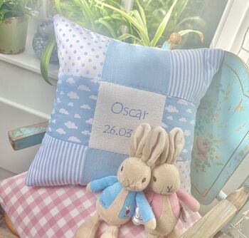 Baby Blue Nursery Name Cushion, 9 of 9