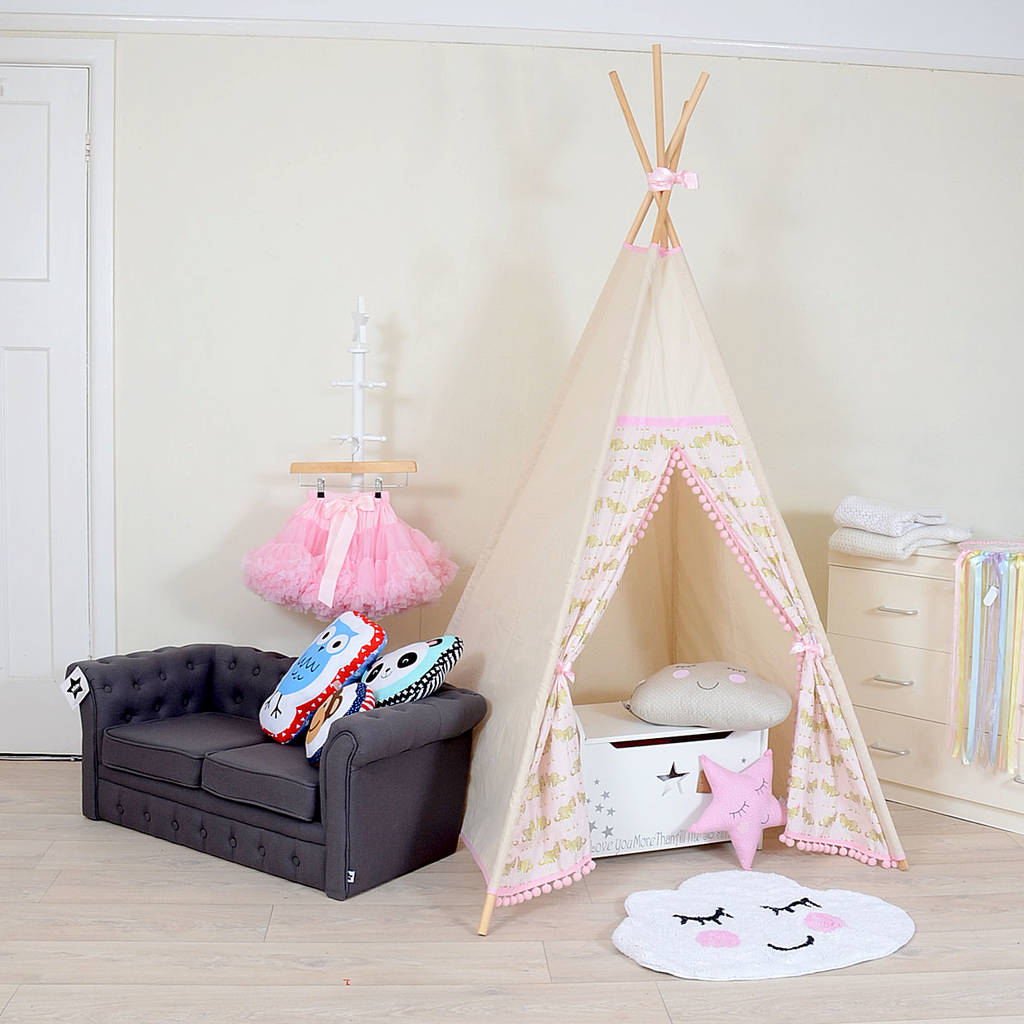 Image of Pink And Gold Zebra Pom Pom Teepee