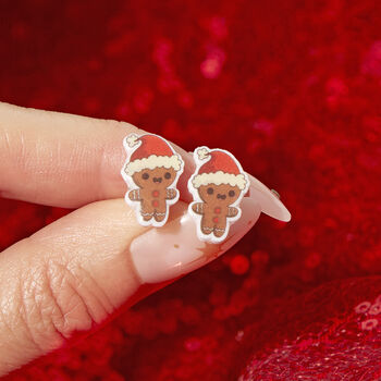 Festive Gingerbread Man Resin Christmas Earrings, 4 of 6