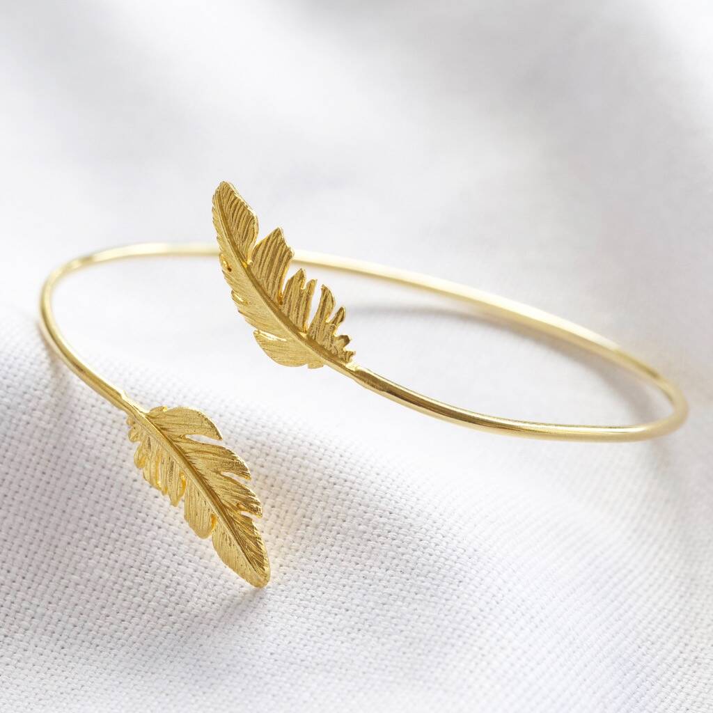 Delicate Feather Bangle By Lisa Angel