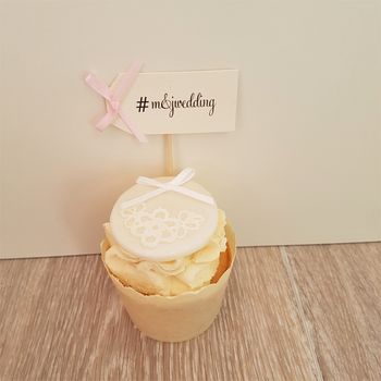 Set Of Ten Personalised Hashtag Wedding Cupcake Toppers, 5 of 6