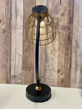 48cm Black Bronze Metal Desk Table Lamp Battery Operated Cage Industrial Light, 6 of 8