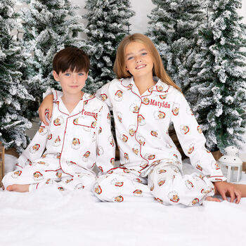 Boy's Personalised Christmas Santa Print Pyjamas, 9 of 12