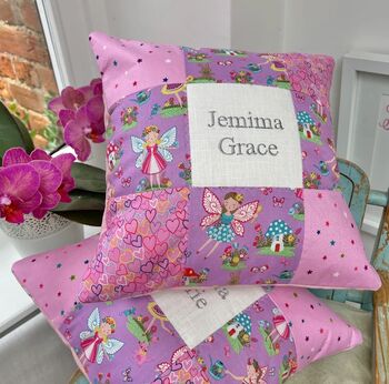 Patchwork Fairy Name Cushion, 2 of 7
