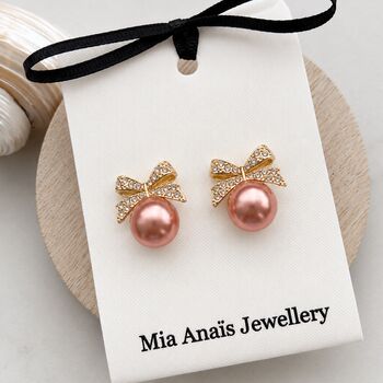 Pearl Bauble Crystal Bow Earring, 2 of 2