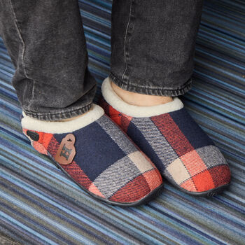 Todd Navy And Orange Check Mens Slippers Indoor/Garden Shoes, 4 of 10