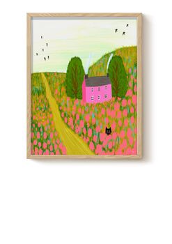 Pink Cottage Cat Art Print, 3 of 3