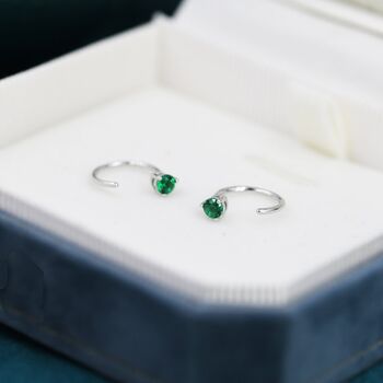 Emerald Green Cz Huggie Hoop Threader Earrings, 6 of 11