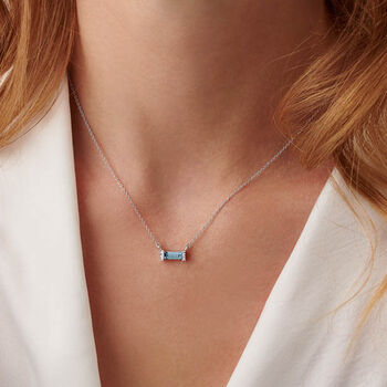 Birthstone Baguette Necklace In Sterling Silver, 2 of 12