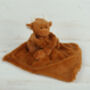 Highland Cow Brown Toy Soother With Engraved Heart, thumbnail 5 of 12