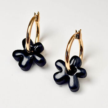 Hand Painted Wood Flower Hoops | Gold Plated | Gift, 8 of 11