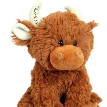 Brown Highland Cow Soft Toy+Personalised Horn+Gift Bag, 9 of 11