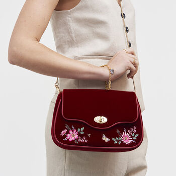Mary Floral Embroidered Red Velvet Clutch, 2 of 8