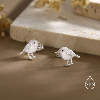 Sterling Silver Chickadee Bird Stud Earrings, 4 of 10