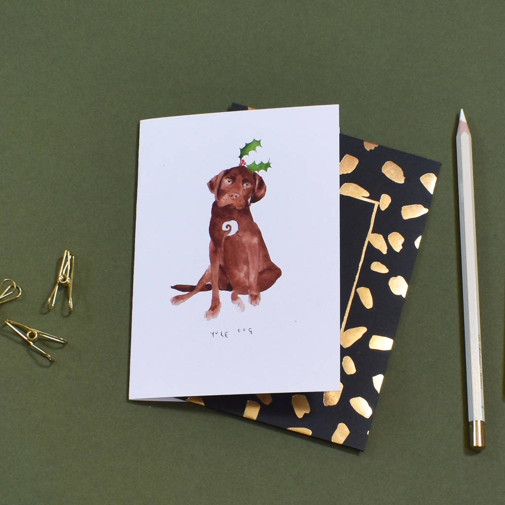 yule dog labrador christmas card by blank inside