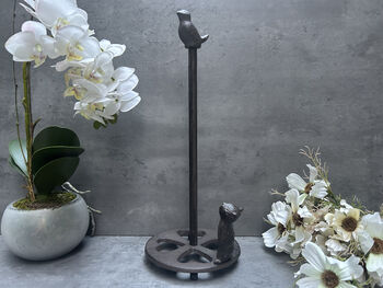 Cast Iron Kitchen Roll Holder – Cat And Bird Design, 2 of 11