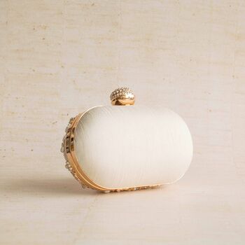 Aashna Dull Ivory Silk Oval Bridal Clutch, 4 of 5
