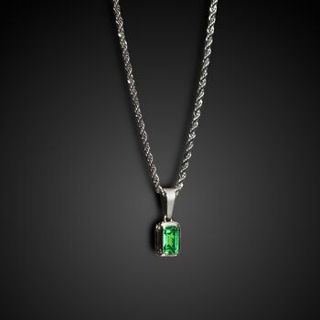 Silver Green Diamond Gem Pendant Necklace For Men, 2 of 12